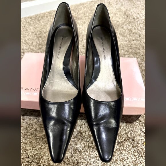 Y2K Black Bandolino Kitten Heels Retro 60s Pointed Leather Box Designer Formal 8 - Picture 1 of 11